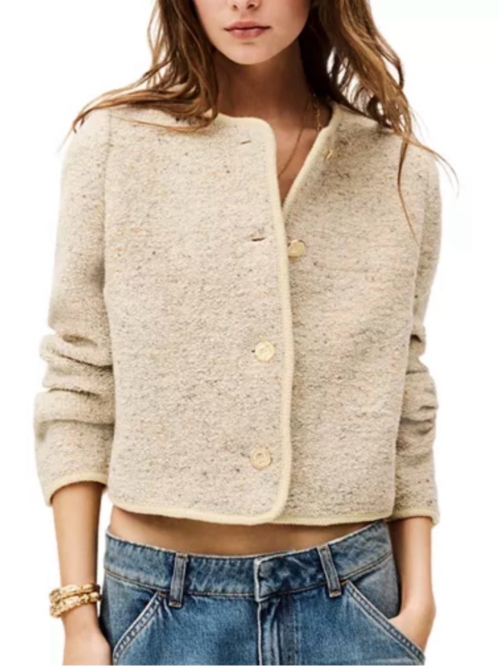 ba&sh Meredith Cropped Wool Blend Jacket Beige Size S NWT